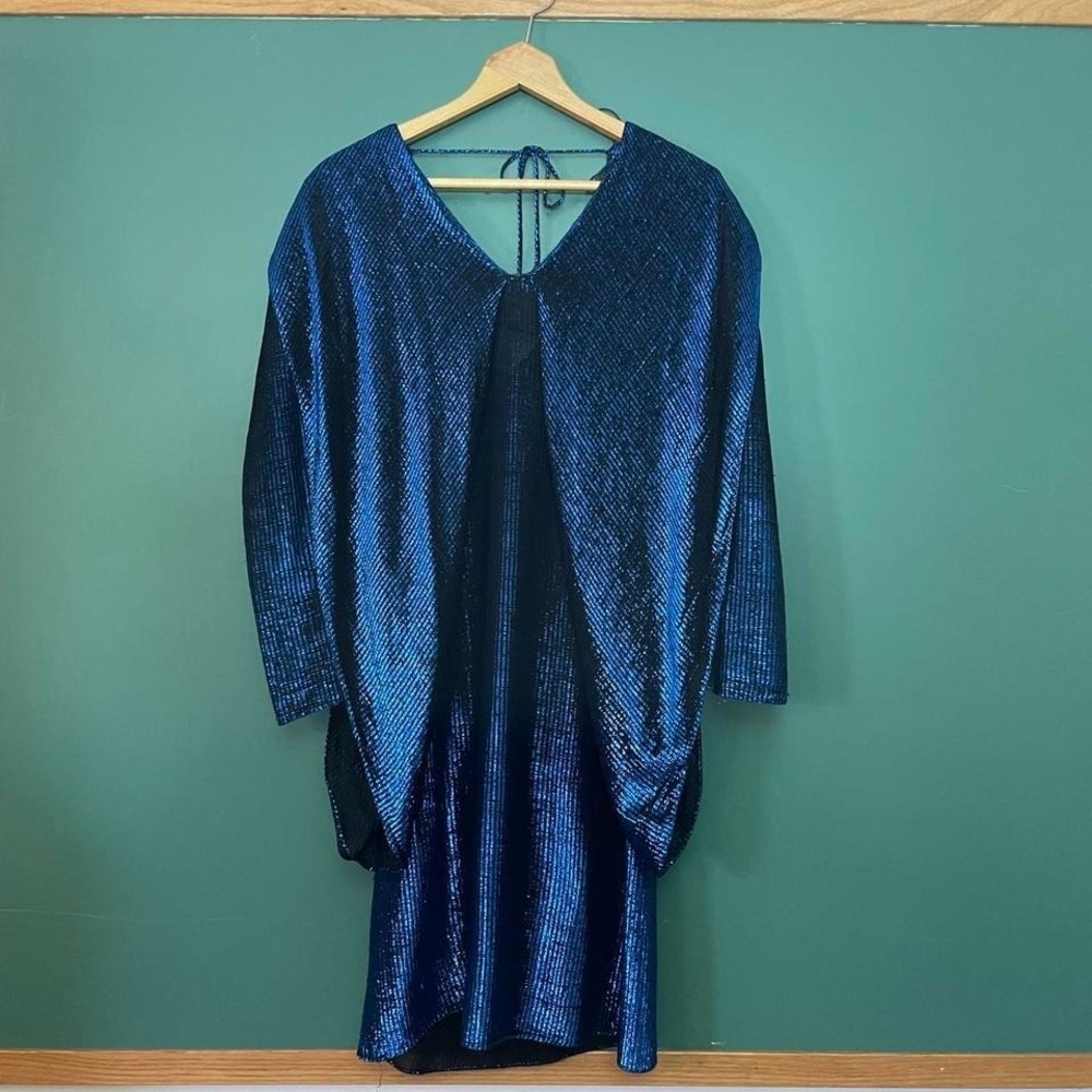 Vintage 1980s‎ blue iridescent dress with wing sleeves